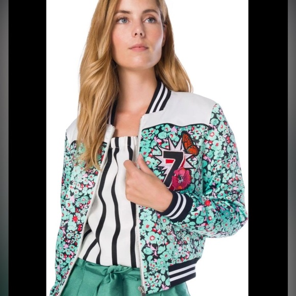 Maje Bert Satin Bomber Jacket, Floral and Butterflies. US Size Small - Picture 2 of 10